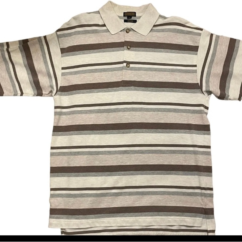 COACH Men’s Vintage Short Sleeve Polo. Cream w/Stripes. 100% Cotton  Sz. MD